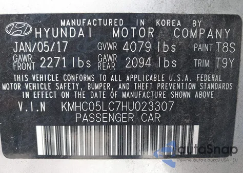 2017 Hyundai Ioniq Hybrid Limited z USA, uszkodzony, nr VIN KMHC05LC7HU023307